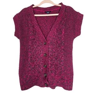 Tommy Hilfiger cable knit button-down sweater vest V-neckline and cap sleeves